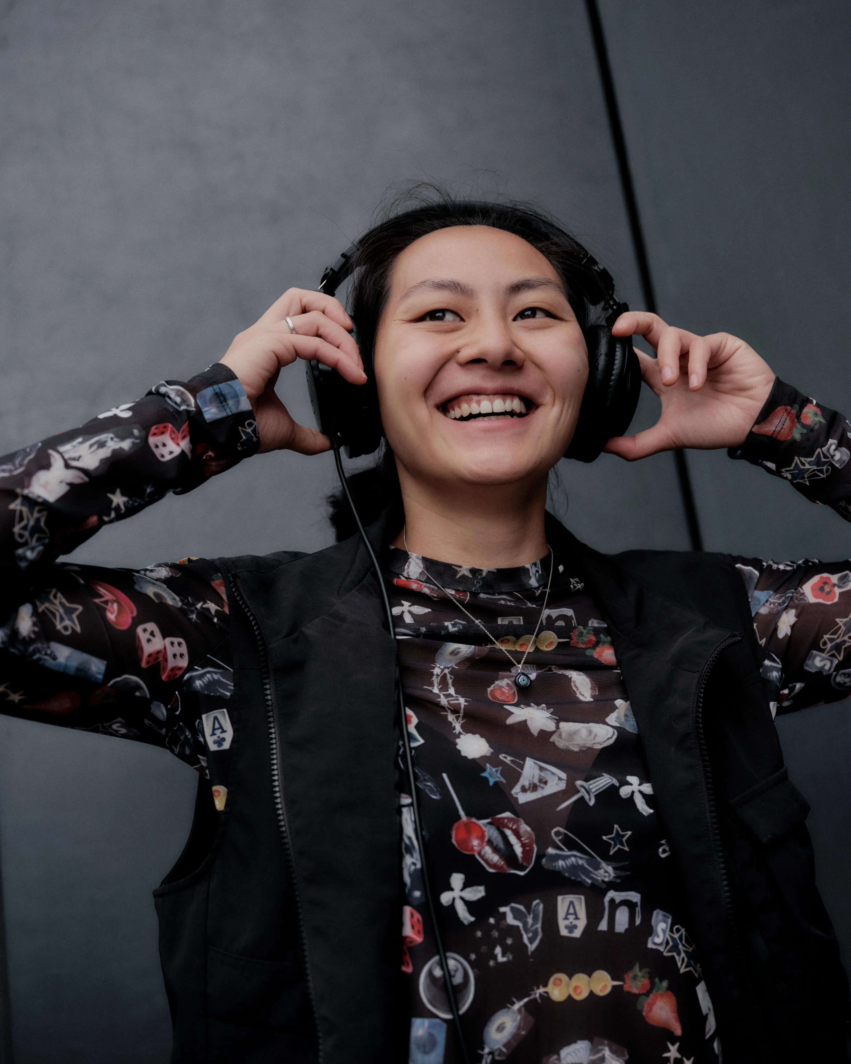 Portrait with headphones smiling